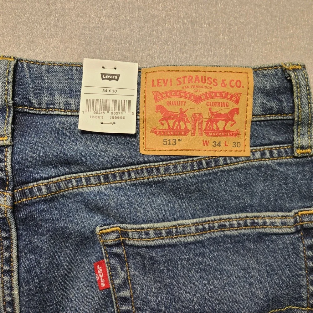 NEW Levi's 513 Slim Straight Jeans Mens 34x30 Blue Flex Stretch Denim 08513-0715